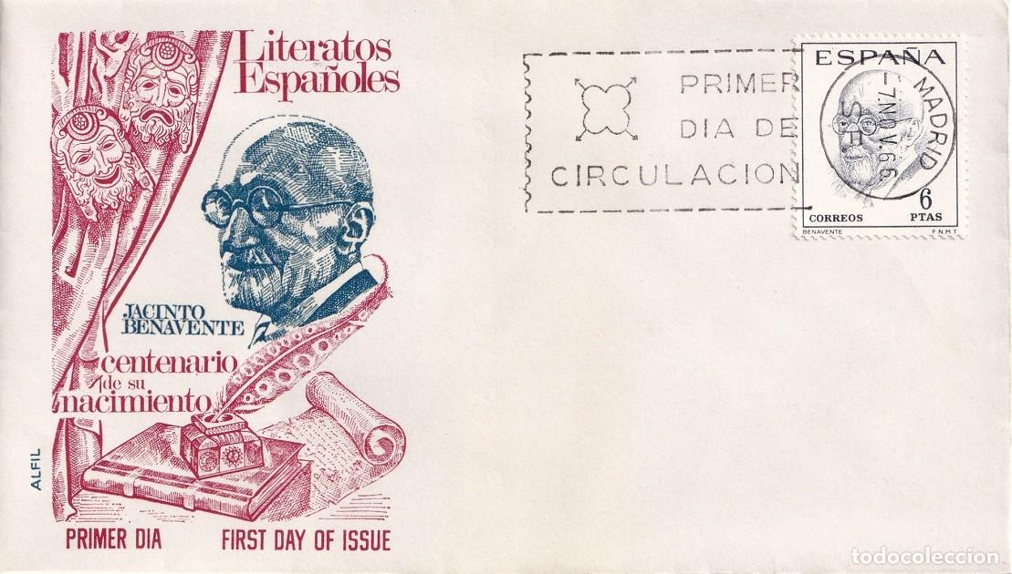 Sellos: SPD en Alfil Madrid 1966 - Literatos espa&ntilde;oles - Jacinto Benavente Centenario de su nacimiento - FDC