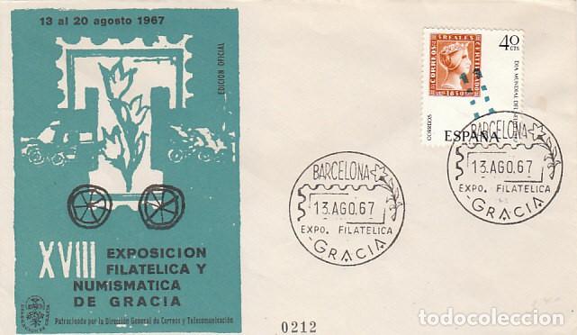 Sellos: A&ntilde;o 1967, exposicion filatelica de Gracia en sobre oficial numerado