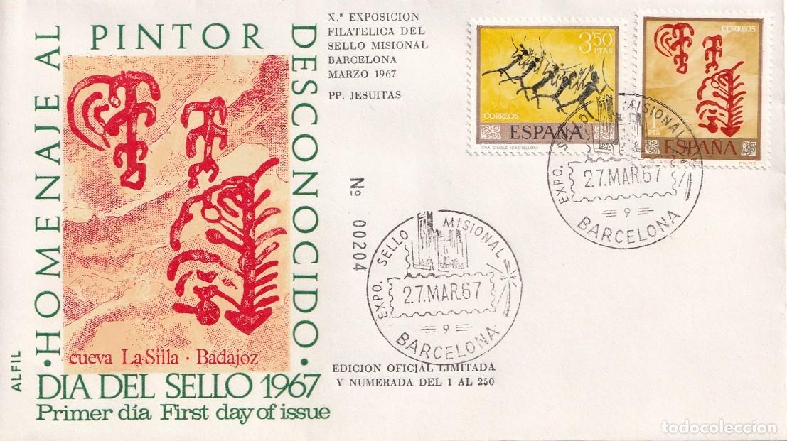 Sellos: SPD en Alfil Barcelona 1967 - D&iacute;a dl sello - Homenaje al pintor desconocido - Cueva La Silla Badajoz