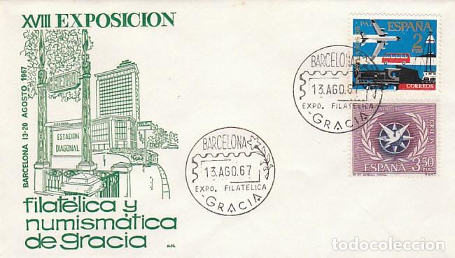 Sellos: A&ntilde;o 1967, exposicion filatelica de Gracia en sobre de alfil