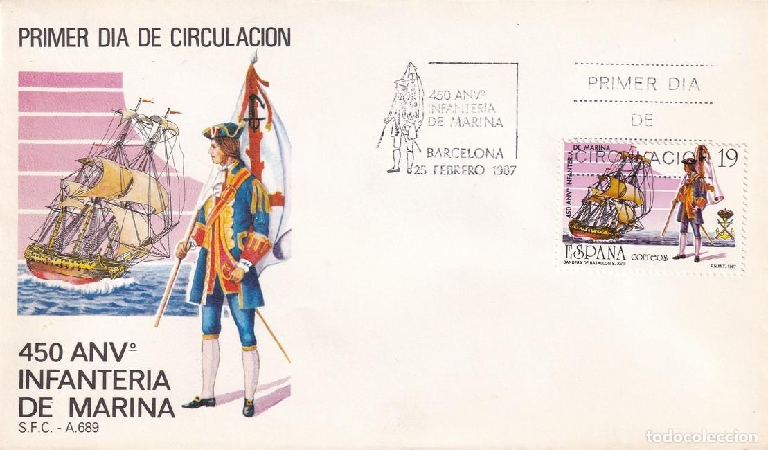 Sellos: SPD Barcelona 1987 - 450 Aniversario Infanter&iacute;a de Marina - Primer d&iacute;a de circulaci&oacute;n - FDC