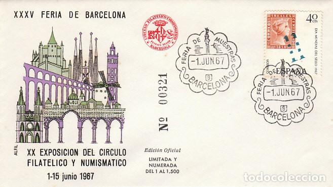 Sellos: A&Ntilde;O 1967, FERIA INTERNACIONAL MUESTRAS BARCELONA MATASELLO COLON, ALFIL CON LA VI&Ntilde;ETA