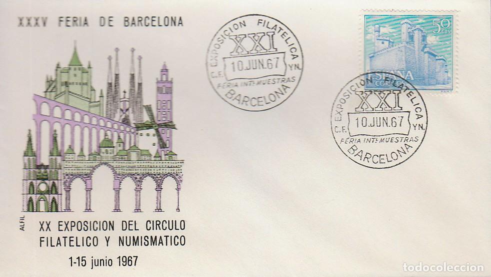 Sellos: A&Ntilde;O 1967, ESTATUA DE COLON, FERIA DE MUESTRAS BARCELONA, ALFIL ALCAZAR VERDE