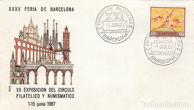 Sellos: A&Ntilde;O 1967, ESTATUA DE COLON, FERIA DE MUESTRAS BARCELONA, ALFIL ALCAZAR AMARILLO