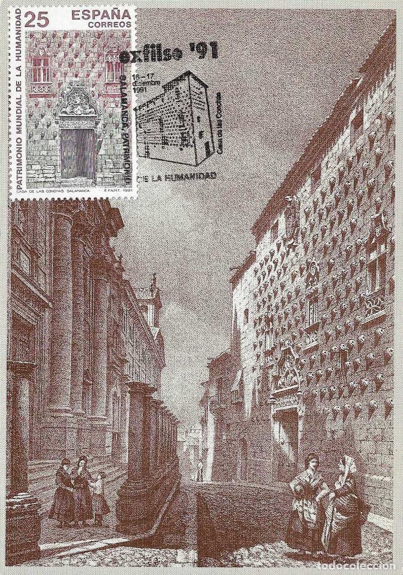 Sellos: CASA DE LAS CONCHAS SALAMANCA PATRIMONIO HUMANIDAD EXFILSE 91, SALAMANCA 1991. MATASELLOS EN TARJETA