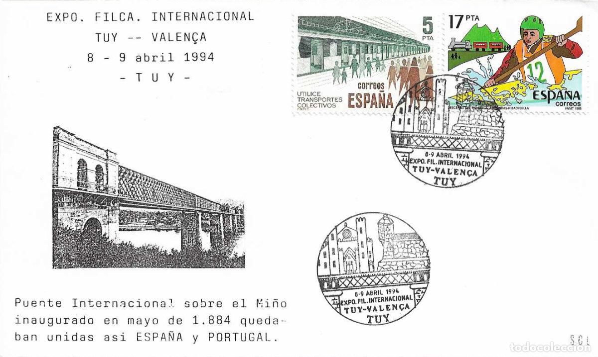 Sellos: PUENTES TRENES FERROCARRIL EXPOSICION TUY-VALEN&Ccedil;A, TUI (PONTEVEDRA) 1994 MATASELLOS RARO SOBRE MOD 1
