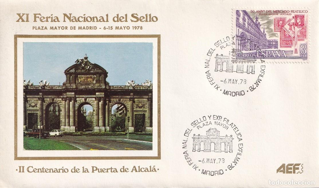 Sellos: Sobre Madrid 1978 - XI Feria Nacional del Sello - II Centenario de la Puerta de Alcal&aacute; - Plaza Mayor