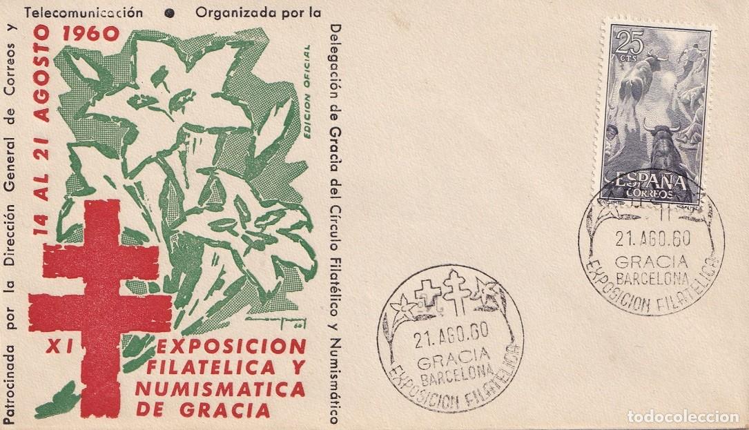 Sellos: Sobre Barcelona 1960 - XI Exposici&oacute;n Filat&eacute;lica y Numism&aacute;tica de Gracia Protuberculosos - Matasellos
