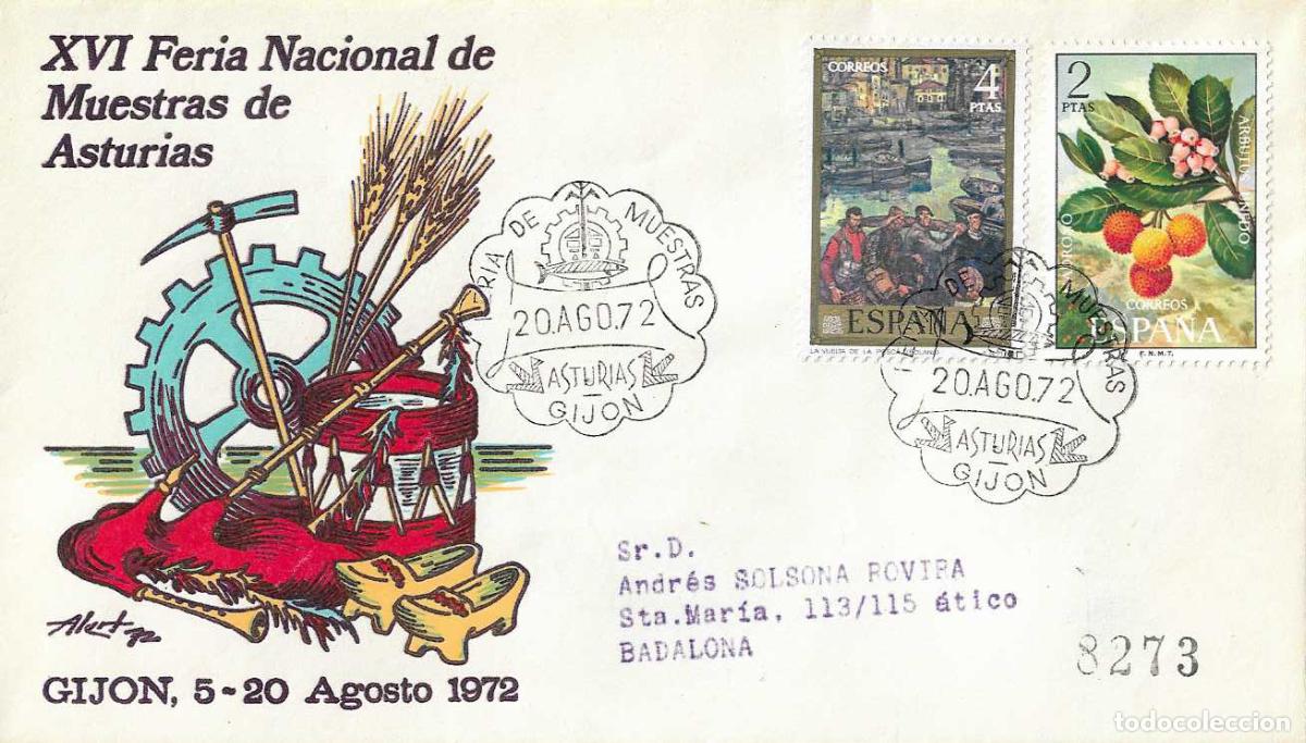 Sellos: XVI FERIA NACIONAL MUESTRAS DE ASTURIAS, GIJON 20 AGOSTO 1972. MATASELLOS SOBRE CIRCULADO ALFIL RWR