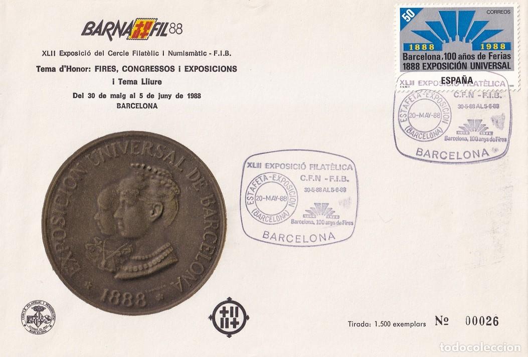 Sellos: Sobre Barcelona 1988 - Barnafil 88 - Tema d'honor: Fires, congressos i exposicions i Tema lliure