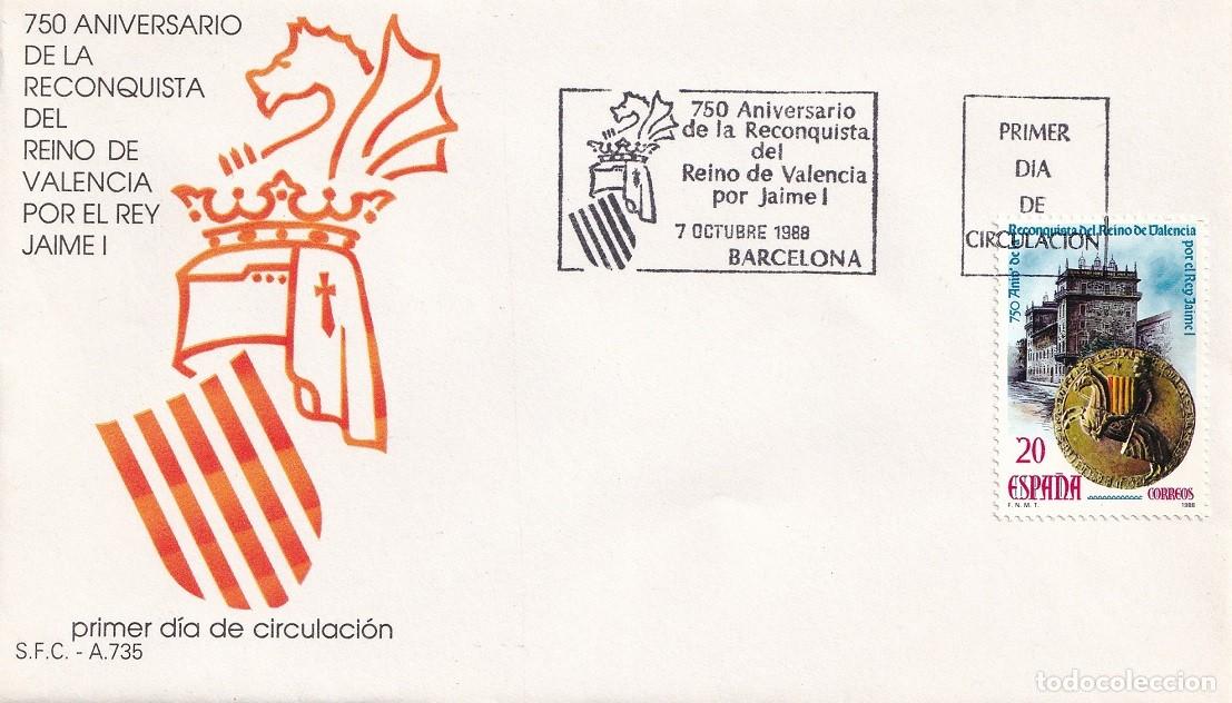 Sellos: SPD Barcelona 1988 FDC - 750 Aniversario de la Reconquista del Reino de Valencia por el Rey Jaime I