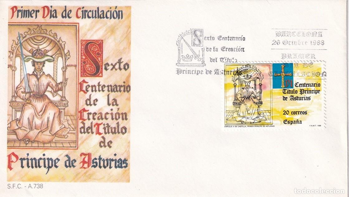 Sellos: SPD Barcelona 1988 - Sexto Centenario de la creaci&oacute;n del T&iacute;tulo de Pr&iacute;ncipe de Asturias - Primer d&iacute;a