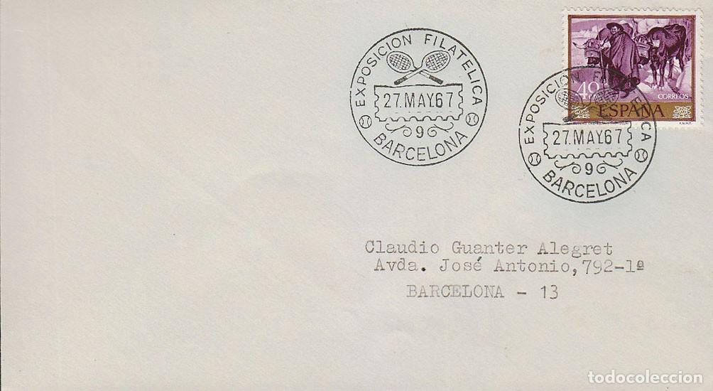 Sellos: A&ntilde;o 1967, inauguracion de la piscina del Club de tenis Barcino, en sobre de Alfil