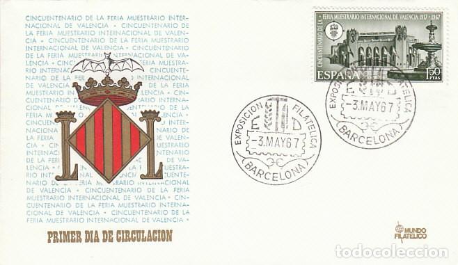 Sellos: Edifil 1797 feria de muestras de Valencia 50 aniv&ordm;, primer dia de 3-5-1967 SOBRE MUNDO FILATELICO