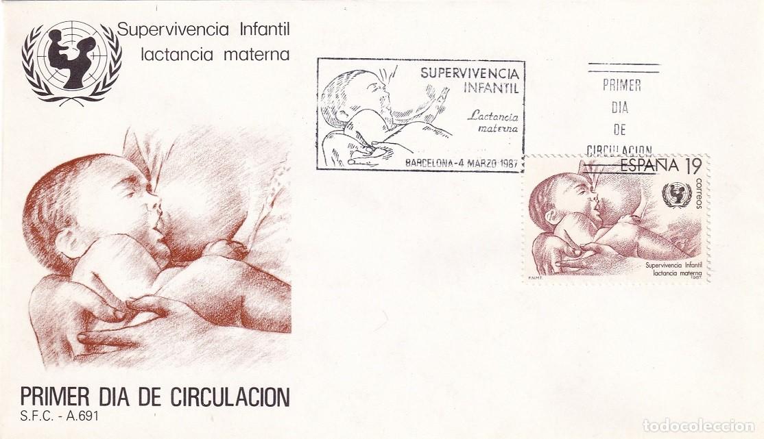 Sellos: SPD Barcelona 1987 - Unicef - Supervivencia infantil Lactancia materna - Primer d&iacute;a de circulaci&oacute;n