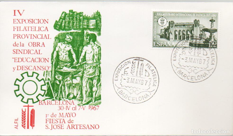 Sellos: Edifil 1797 feria de muestras de Valencia 50 aniv&ordm;, primer dia de 3-5-1967 SOBRE ALFIL, MATASELLO ED