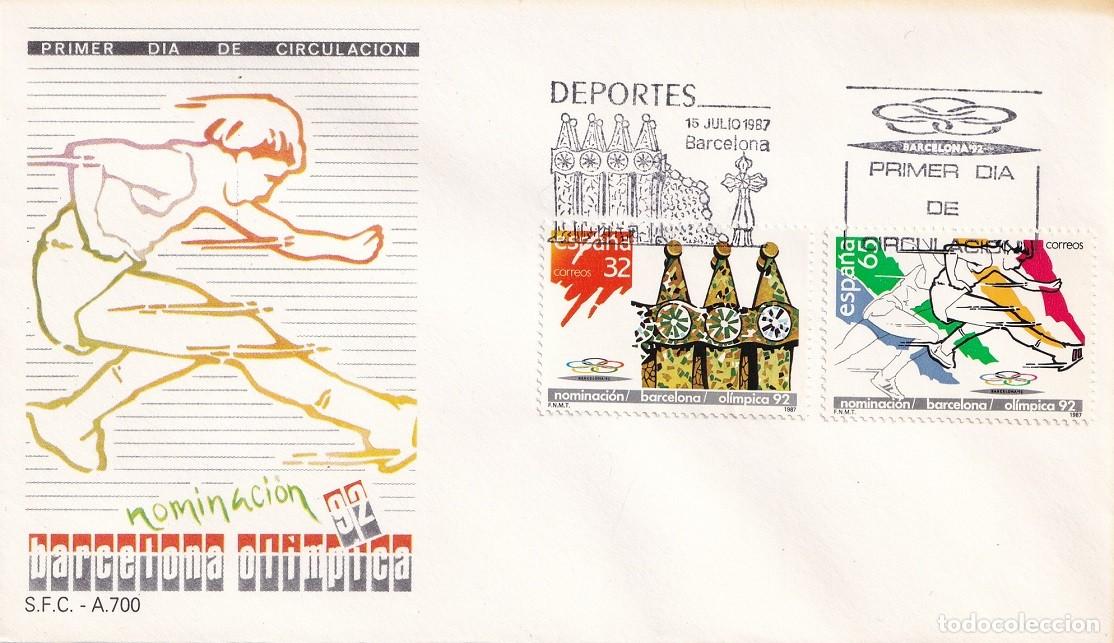 Sellos: SPD Barcelona 1987 - Nominaci&oacute;n Barcelona ol&iacute;mpica 92 - Deportes - Primer d&iacute;a de circulaci&oacute;n - FDC