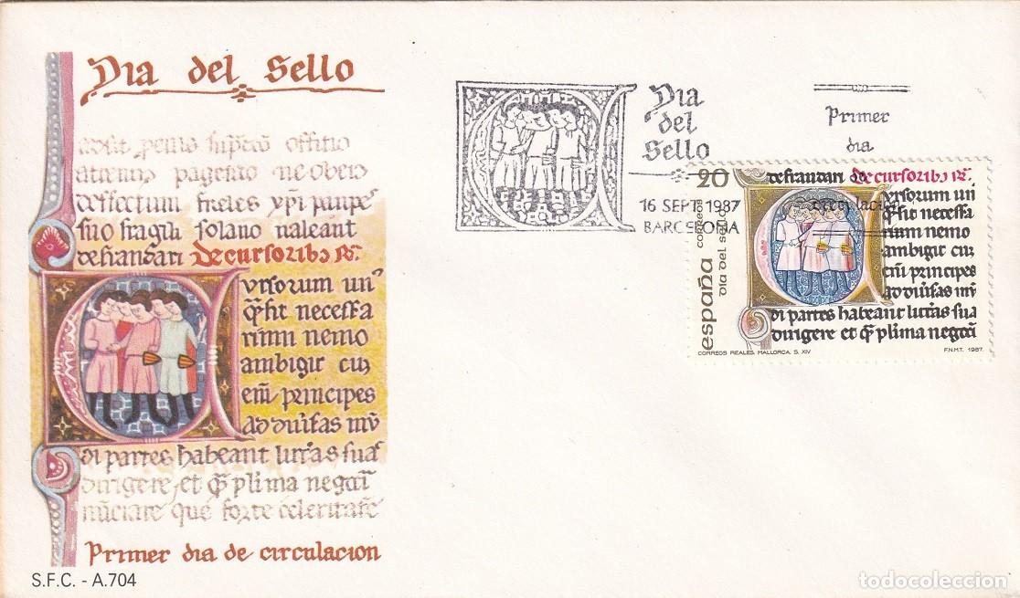 Sellos: SPD Barcelona 1987 - D&iacute;a del sello - C&oacute;dice - Correos Reales Mallorca s XIV - Primer d&iacute;a circulaci&oacute;n