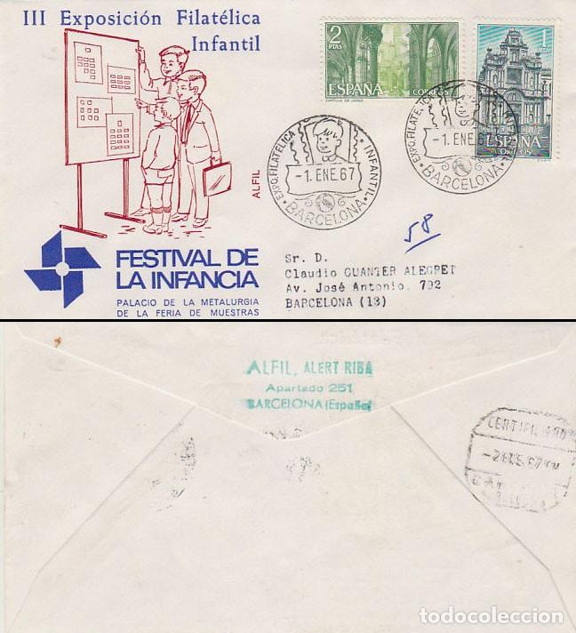 Sellos: A&ntilde;o 1967, festival de la infancia de Barcelona, en sobre de alfil circulado
