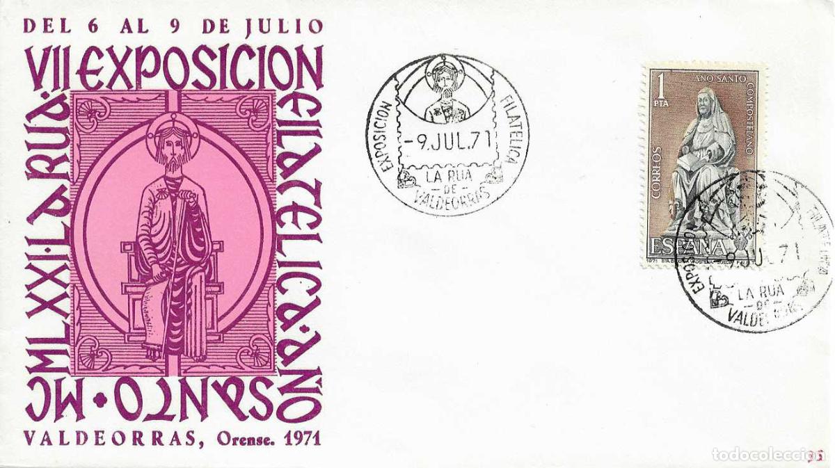 Sellos: A&Ntilde;O SANTO EXPOSICION, LA RUA DE VALDEORRAS (ORENSE) 9 JULIO 1971. MATASELLOS EN SOBRE ALFIL RELIGION
