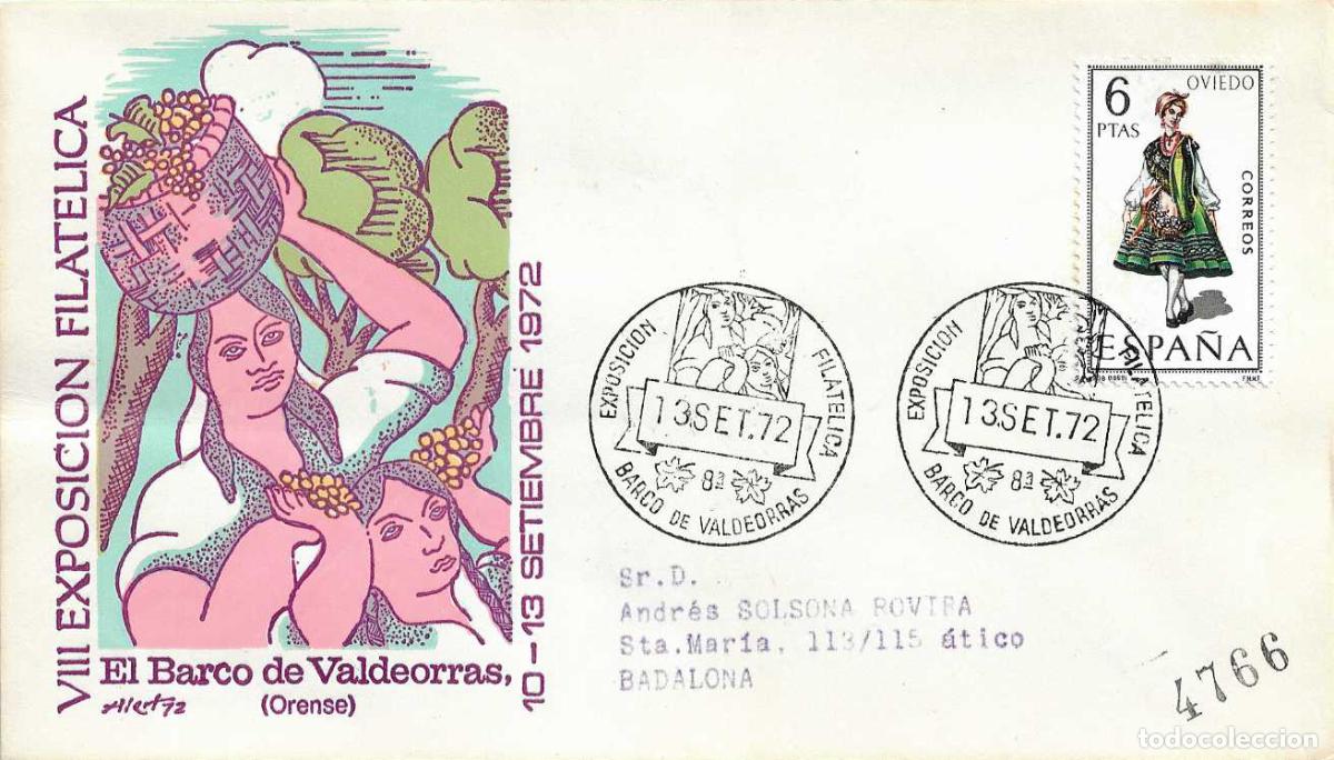 Sellos: VINO VENDIMIA EXPOSICION BARCO VALDEORRAS ORENSE 13 SEPTIEMBRE 1972 MATASELLOS SOBRE CIRCULADO ALFIL