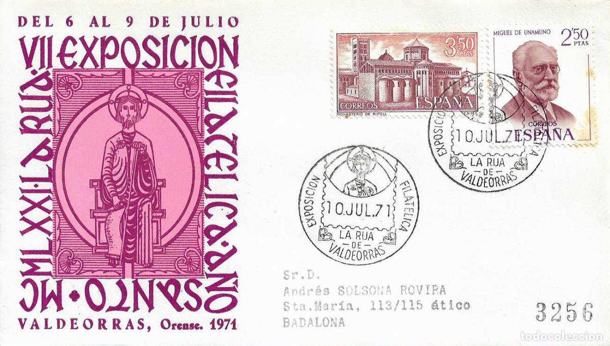 Sellos: A&Ntilde;O SANTO EXPOSICION, LA RUA DE VALDEORRAS (ORENSE) 10 JULIO 1971 MATASELLOS EN SOBRE ALFIL RELIGION