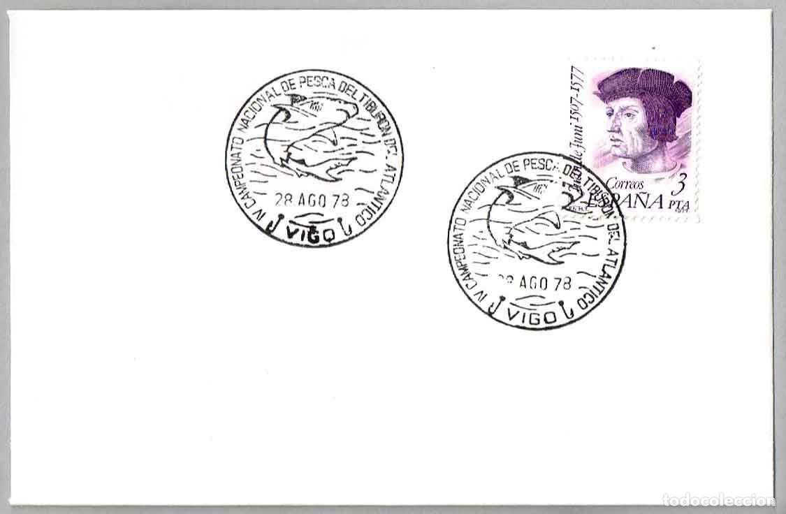 Sellos: Matasellos IV CAMP. NAC. PESCA DEL TIBURON DEL ATLANTICO. Vigo, Pontevedra, Galicia, 1978