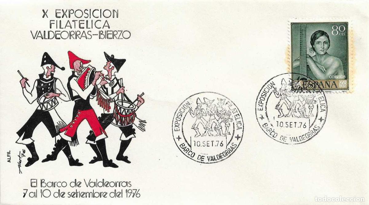 Sellos: GAITA GALLEGA MUSICA VALDEORRAS-BIERZO X EXPOSICION, BARCO DE VALDEORRAS (ORENSE) 10 SEPTIEMBRE 1976