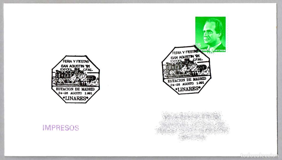 Sellos: Matasellos EXP.FIL SAN AGUSTIN'91 - ESTACION DE MADRID - FERROCARRIL. Linares, Jaen, Andalucia, 1991