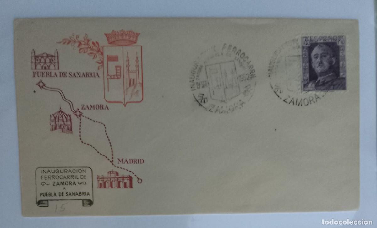 Sellos: SOBRE INAUGURACI&Oacute;N FERROCARRIL DE ZAMORA-PUEBLA SANABRIA