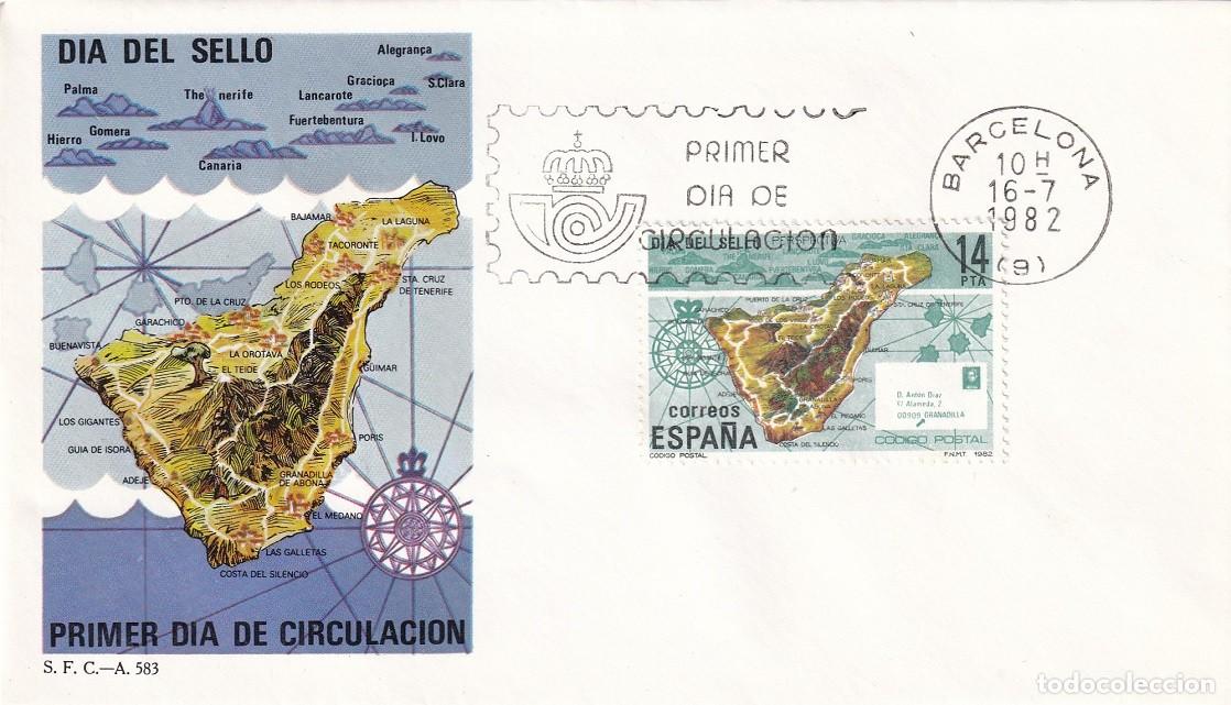 Sellos: SPD Barcelona 1982 - D&iacute;a del sello - C&oacute;digo postal - Isla de Tenerife - Primer d&iacute;a circulaci&oacute;n - FDC
