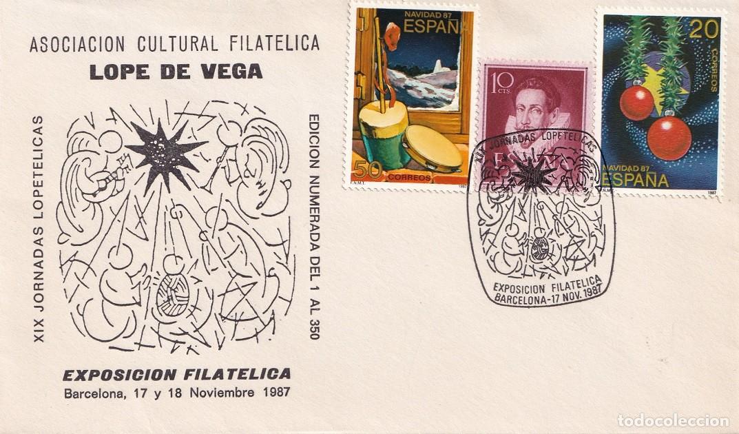 Sellos: Sobre edici&oacute;n numerada 294/350 Barcelona 1987 - XIX Jornadas Lopetelicas - Asociaci&oacute;n Lope de Vega