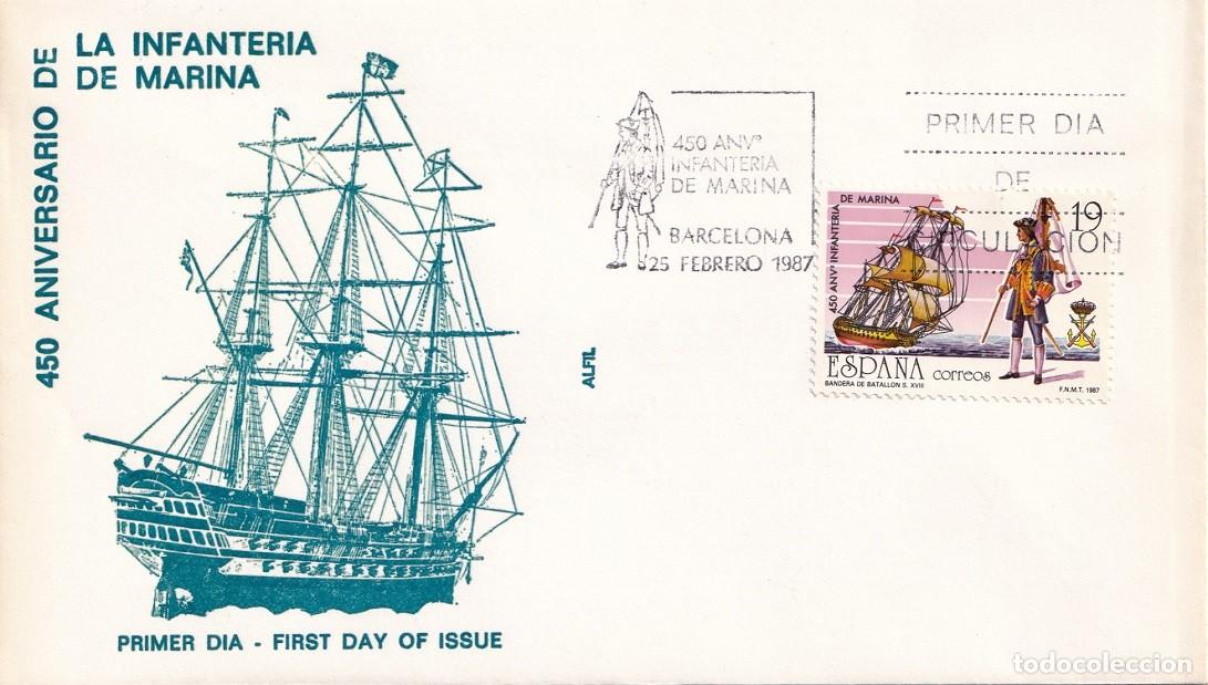 Sellos: SPD en Alfil Barcelona 1987 - 450 Aniversario Infanter&iacute;a de Marina - Primer d&iacute;a de circulaci&oacute;n - FDC