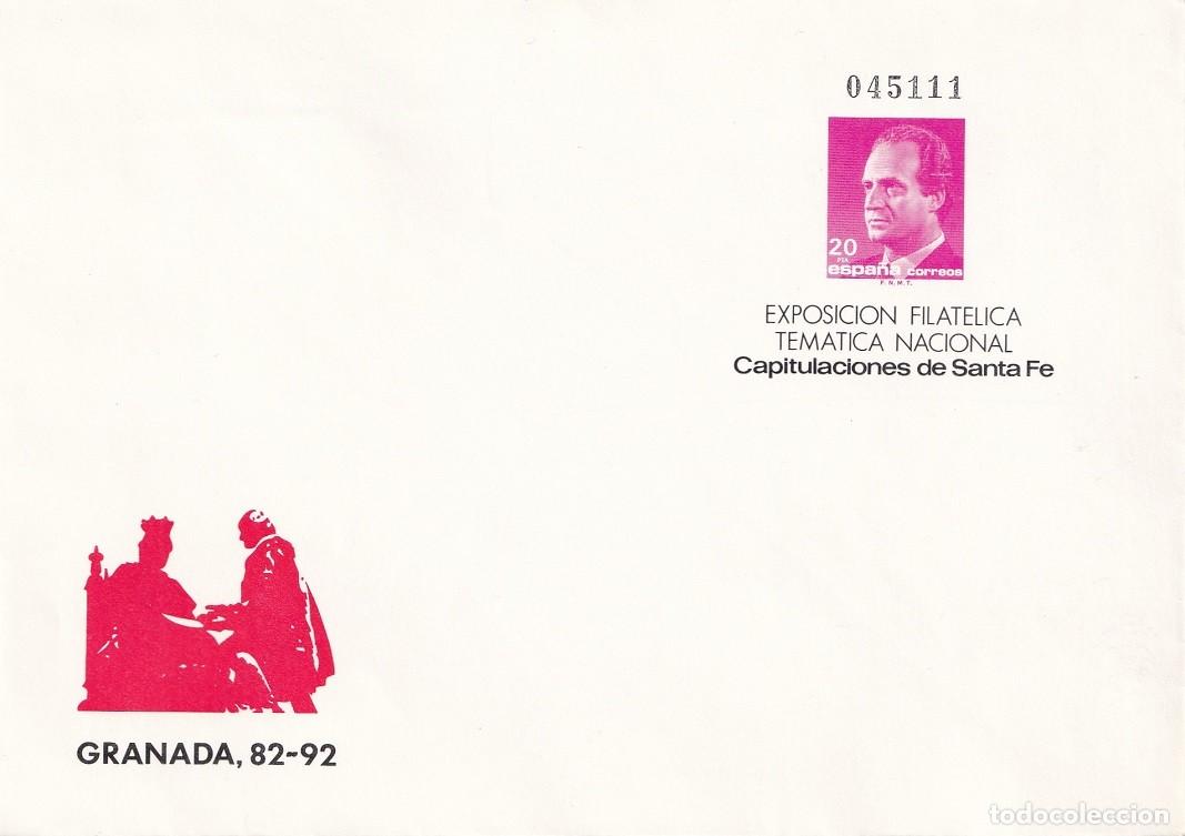 Sellos: Sobre entero postal Granada 82-92 Capitulaciones de Santa Fe - Exposici&oacute;n Filatca. tem&aacute;tica nacional