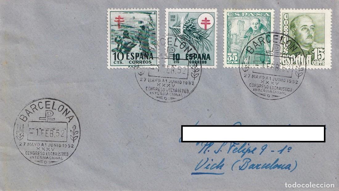 Sellos: Sobre 1952 Barcelona - XXXV Congreso Eucar&iacute;stico Internacional - Pro Tuberculosos Cruz de Lorena
