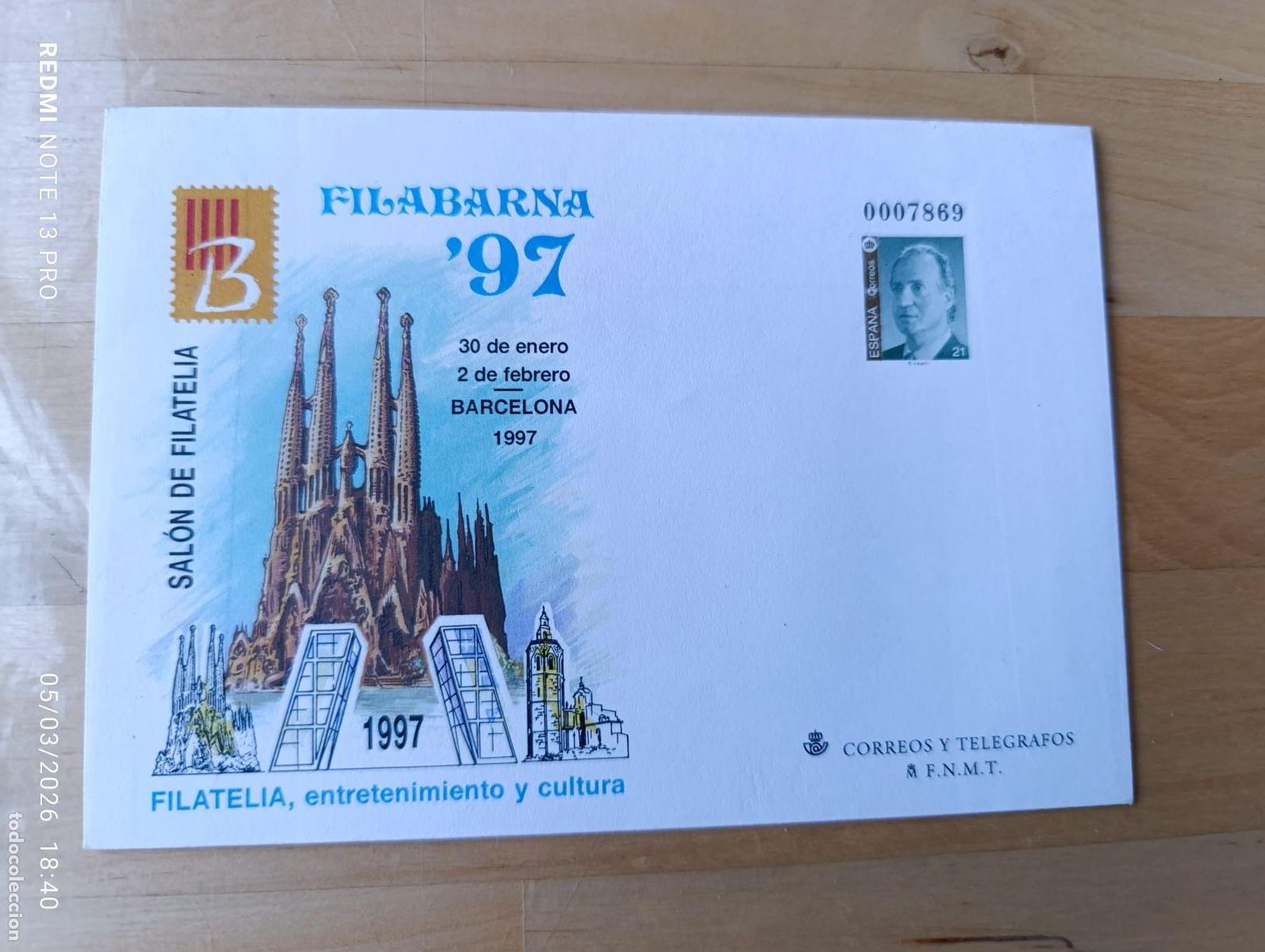 Sellos: SOBRE.EXPOSICION FILATELICA NACIONAL.BARCELONA.97.