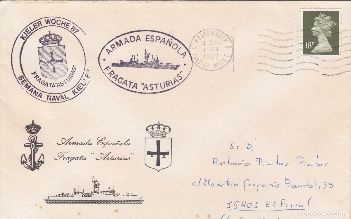 Sellos: 1987 - FILATELIA NAVAL - FRAGATA ASTURIAS EN KIEL - FRANQUEO ISLA DE WIGTH ENGRAN BRETA&Ntilde;A