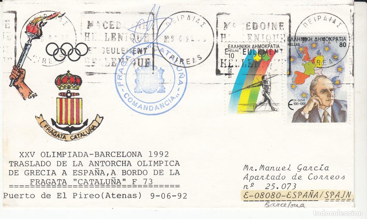 Sellos: BARCELONA - 92 1992 - FILATELIA NAVAL - TRASLADO ANTORCHA DESDE GRECIA EN LA FRAGATA CATALU&Ntilde;A