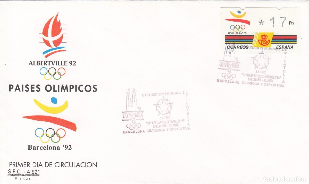 Sellos: BARCELONA - 92 MATASELLOS OLIMPHILEX - 1992 SOBRE ETIQUETA