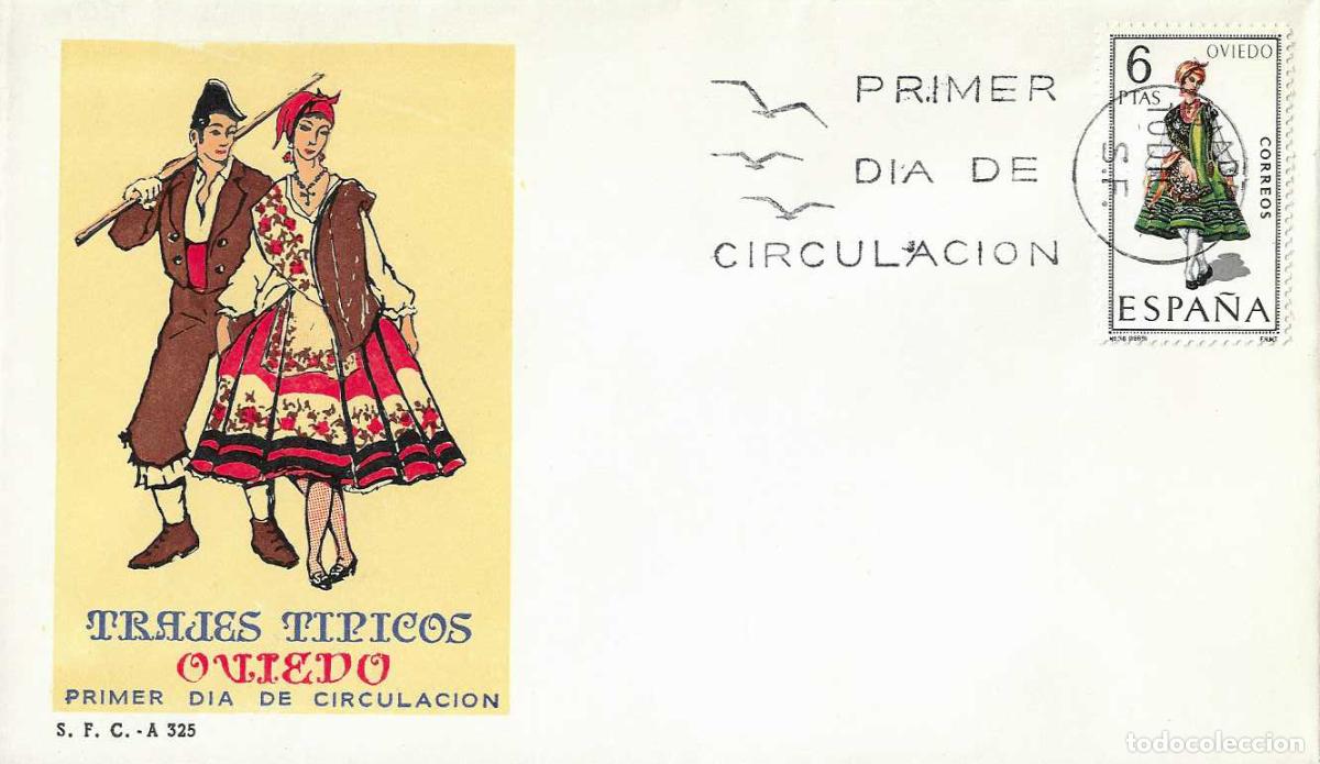 Sellos: TRAJE DE OVIEDO TRAJES TIPICOS ESPA&Ntilde;OLES 1969 (EDIFIL 1909) EN SOBRE PRIMER DIA SERVICIO FILATELICO