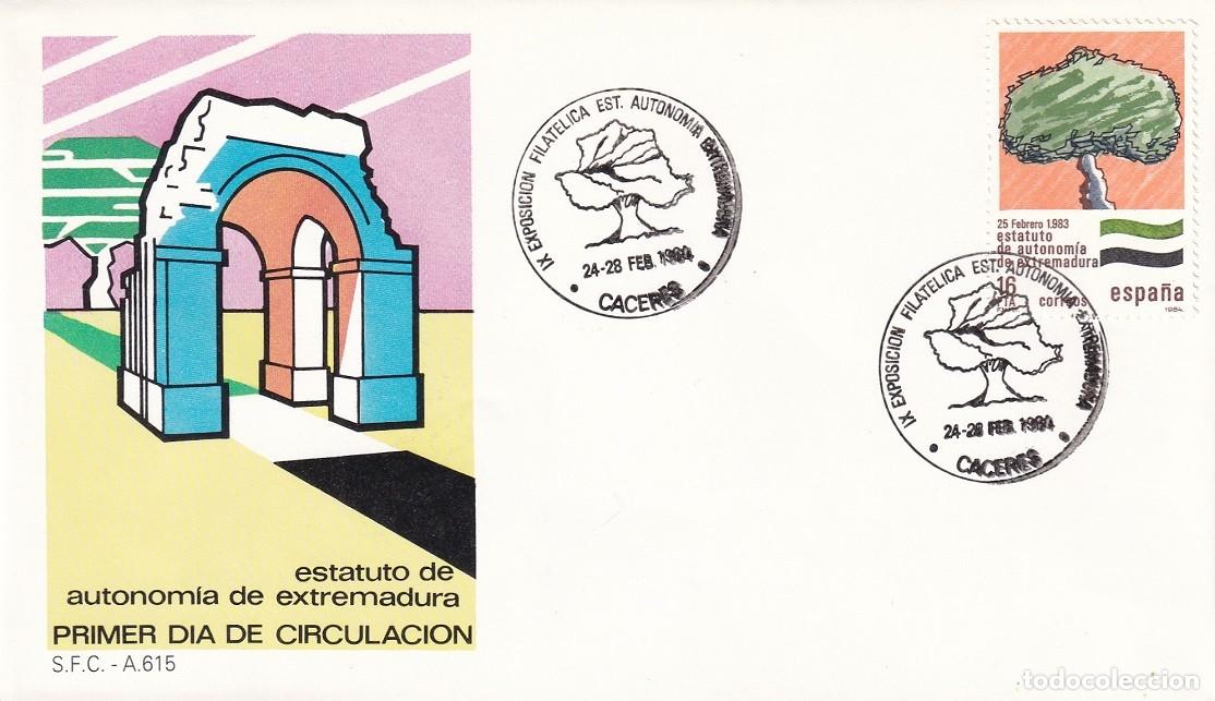 Sellos: SPD C&aacute;ceres 1984 - Estatuto de Autonom&iacute;a de Extremadura - IX Exposici&oacute;n filat&eacute;lica - Matasellos FDC