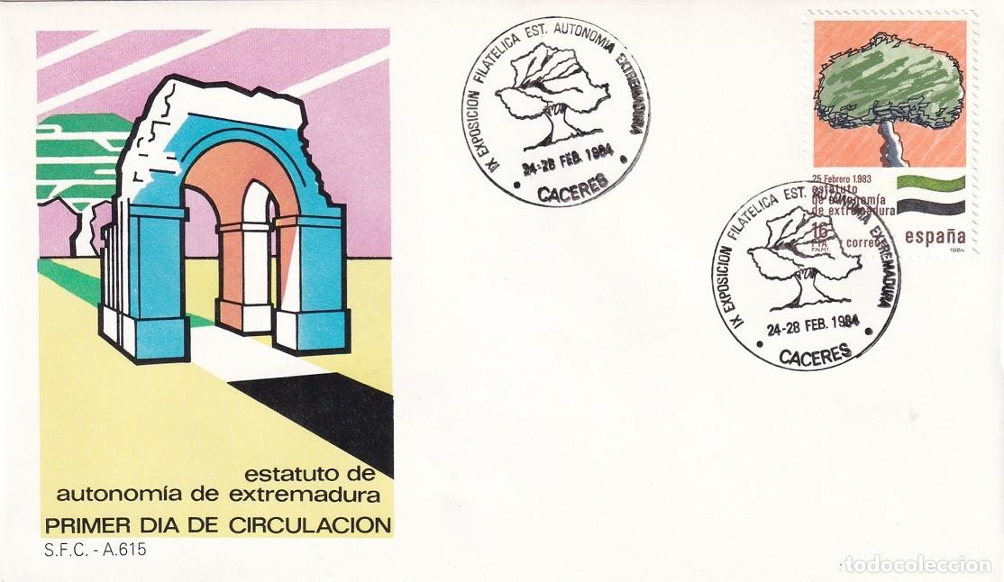 Sellos: SPD C&aacute;ceres 1984 - Estatuto de Autonom&iacute;a de Extremadura - IX Exposici&oacute;n filat&eacute;lica - Matasellos FDC