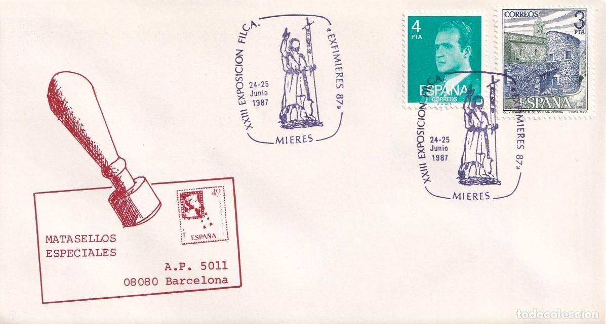 Sellos: Sobre Mieres 1987 - Exfimieres 87 - XXIII Exposici&oacute;n filat&eacute;lica - Matasellos especiales
