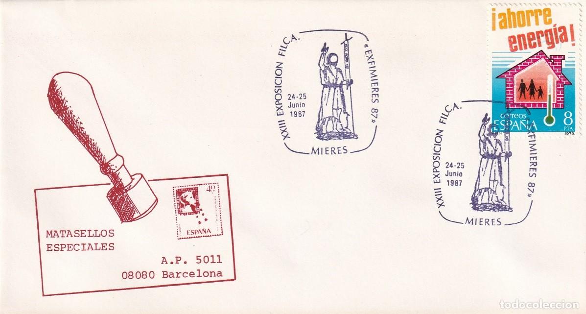 Sellos: Sobre Mieres 1987 - Exfimieres 87 - XXIII Exposici&oacute;n filat&eacute;lica - Matasellos especiales