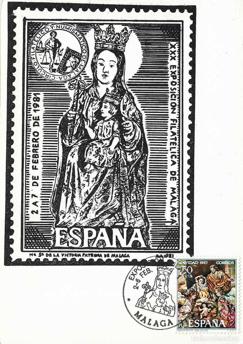 Sellos: VIRGEN NUESTRA SE&Ntilde;ORA DE LA VICTORIA XXX EXPOSICION, MALAGA 1981. MATASELLOS TARJETA MOD 1 RELIGION