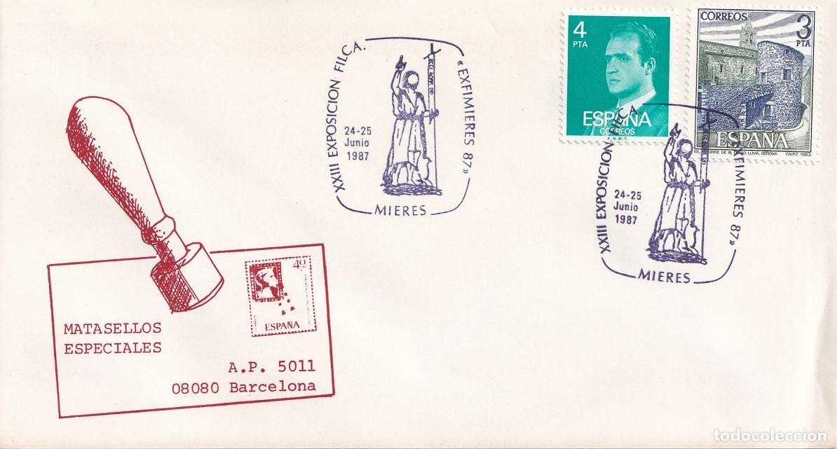 Sellos: Sobre Mieres 1987 - Exfimieres 87 - XXIII Exposici&oacute;n filat&eacute;lica - Matasellos especiales