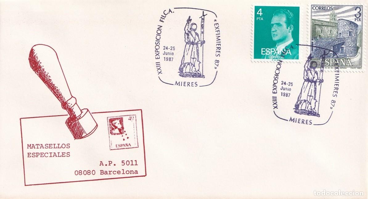 Sellos: Sobre Mieres 1987 - Exfimieres 87 - XXIII Exposici&oacute;n filat&eacute;lica - Matasellos especiales