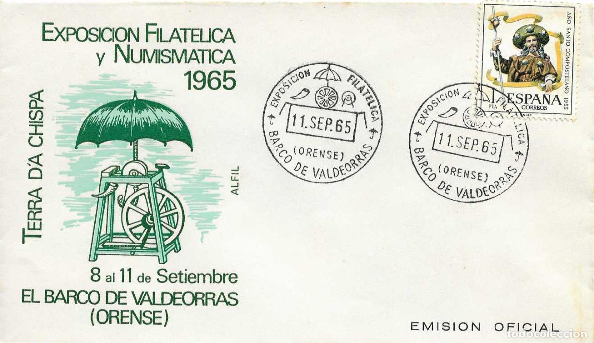 Sellos: EXPOSICION FILATELICA, BARCO DE VALDEORRAS (ORENSE) 11 SEPTIEMBRE 1965. RARO MATASELLOS EN SOBRE EO