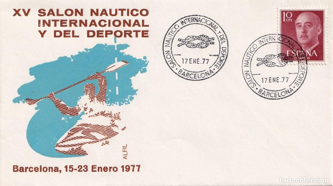 Sellos: Sobre en Alfil Barcelona 1977 - XV Sal&oacute;n n&aacute;utico internacional y del Deporte - Matasellos especiales