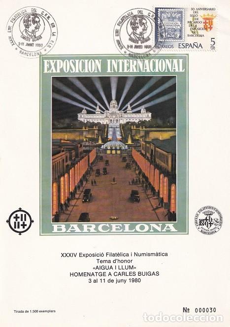 Selos: Doc. Filat&eacute;lico Conmemorativo XXXIV Exposici&oacute; Barcelona 1980 - Homenaje a Carles Bu&iuml;gas - N&ordm; 000030